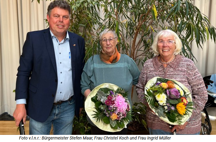 Foto v.l.n.r.: Bürgermeister Stefen Maar, Frau Christel Koch und Frau Ingrid Müller