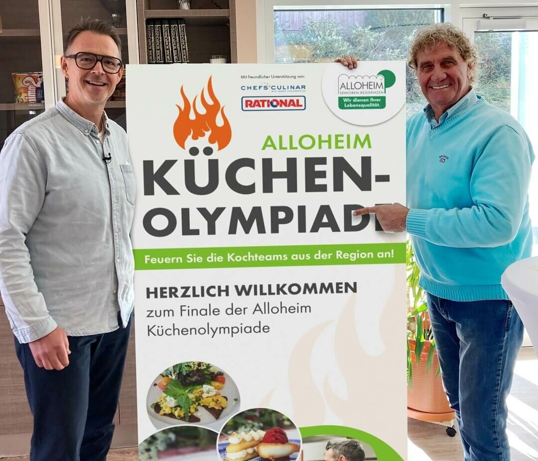 Holger Stromberg und Jean-Marie Pfaff bei der Alloheim Küchenolympiade