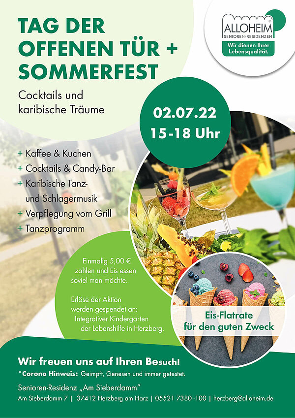 Einladung zum Tag der offenen Tür und Sommerfest des Seniorenheims in Herzberg am 2.7.2022