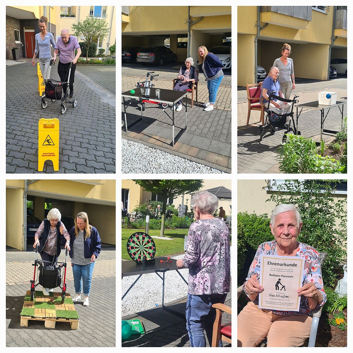Collage des Rollator-Parcours mit Hindernissen