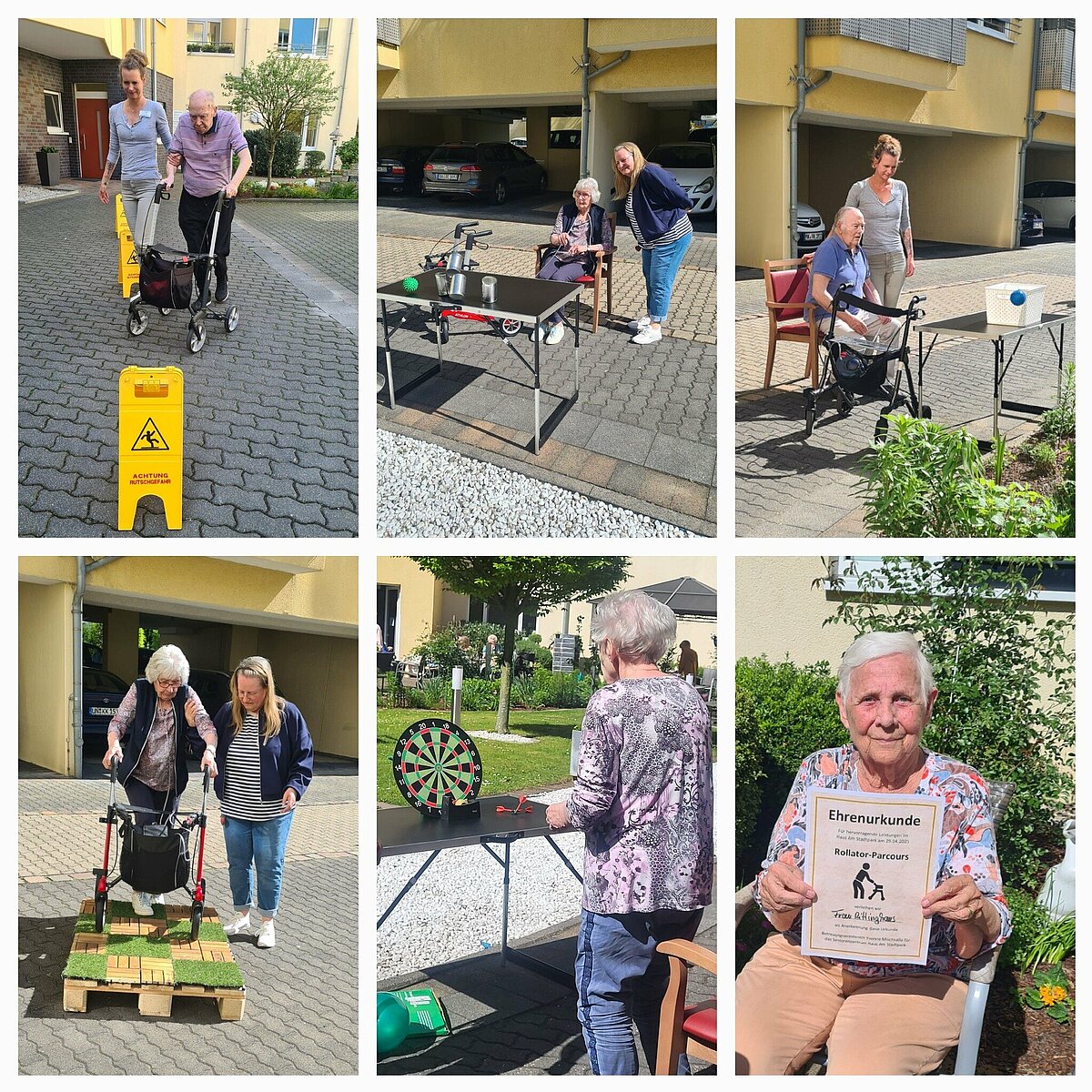 Collage des Rollator-Parcours mit Hindernissen