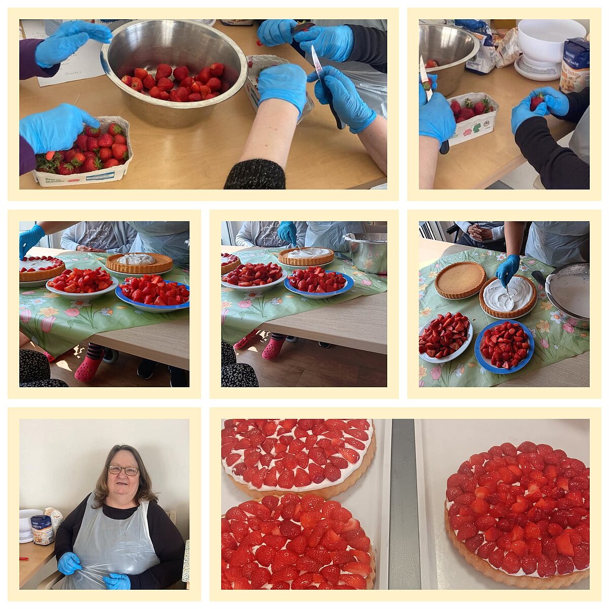 Bewohner backen Erdbeerkuchen