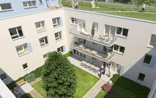 Grafik vom Innenhof der neu eröffneten Alloheim Senioren-Residenz in Düsseldorf Gerresheim