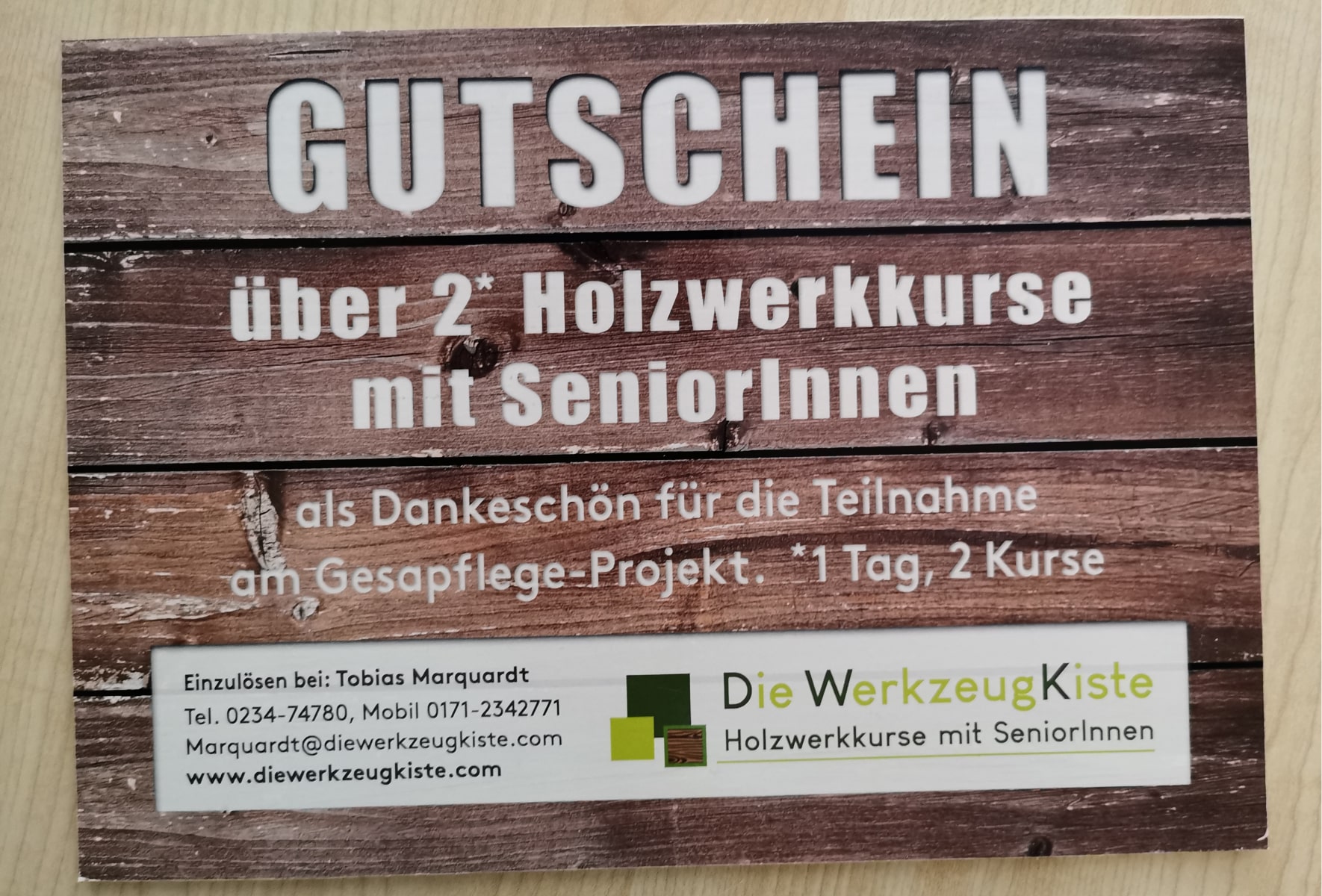 Holzwerkstatt Gutschein für die Bewohner im Seniorenzentrum Am Theater in Hagen