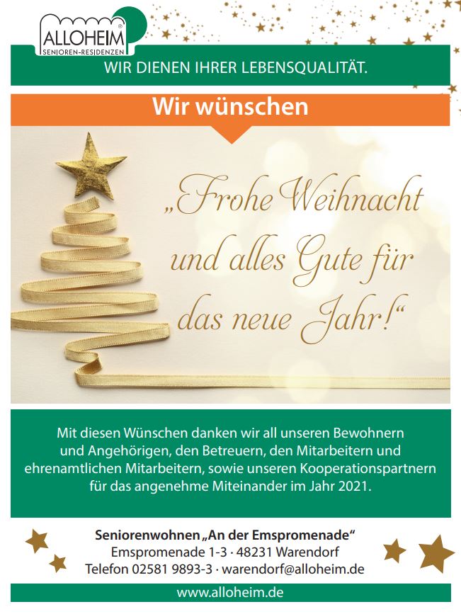 Weihnachtsgruß des Seniorenwohnen "An der Emspromenade" in Warendorf